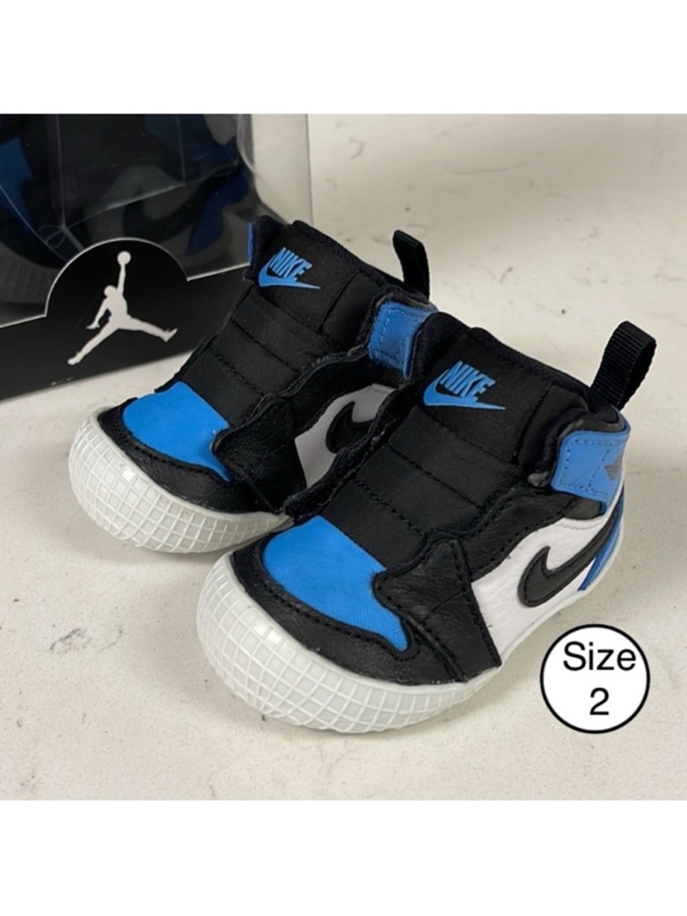 Nike Jordan 1 Crib Bootie AT3745-400 Size 2C University Blue / Black-White